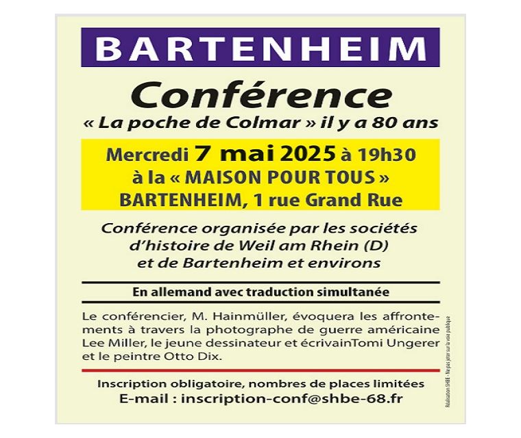 Conférence organisée par la société d'histoire de Bartenheim & Environs le 7 mai 2025