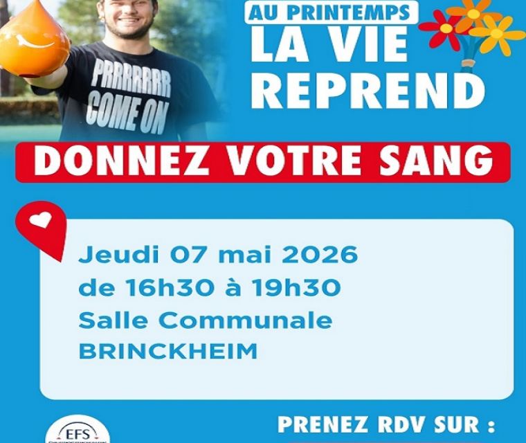 DON DU SANG - Collecte du 07/05/2026 à BRINCKHEIM